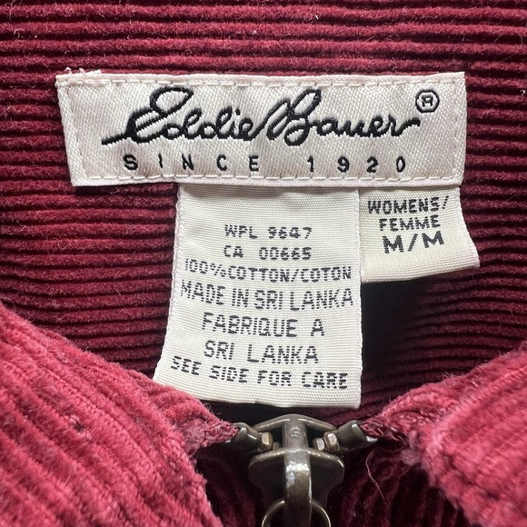 Vtg Eddie Bauer Womens Medium Red Cotton Corduroy 1/2 Zip Pullover Shirt Jacket - Picture 3 of 5